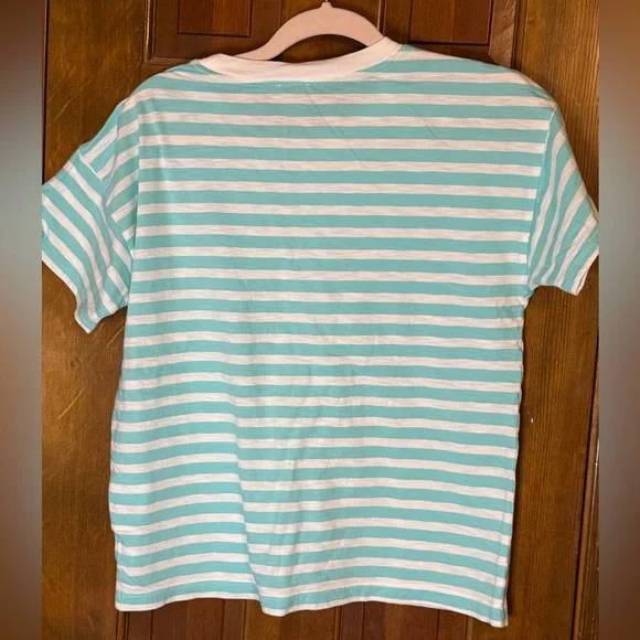 J. Crew aqua and white stripe tshirt tee size Medium EUC - Picture 2 of 3
